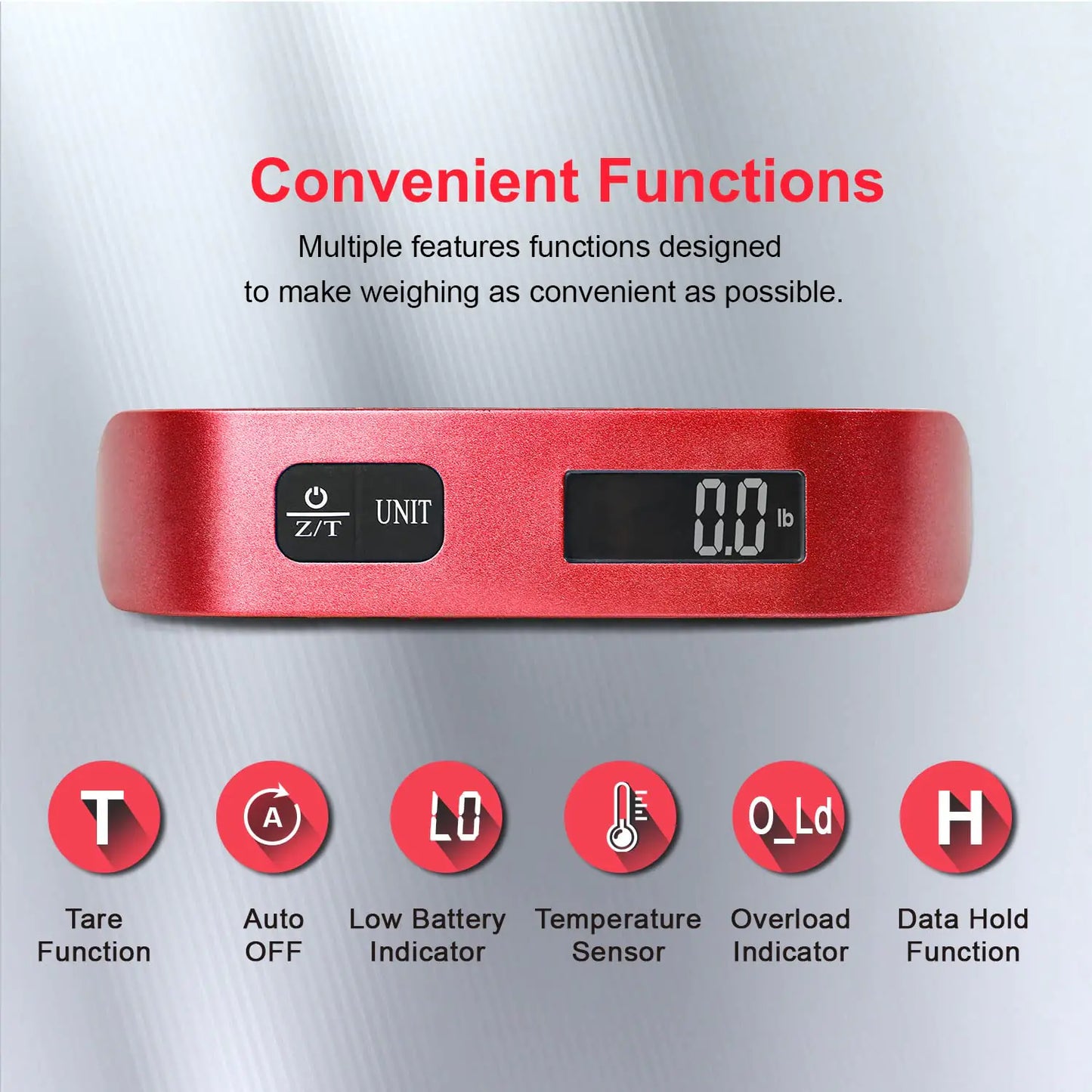 travel inspira Luggage Scale, Portable Digital Hanging Baggage Scale for Travel, Suitcase Weight Scale with Rubber Paint, 110 Pounds, Battery Included Red